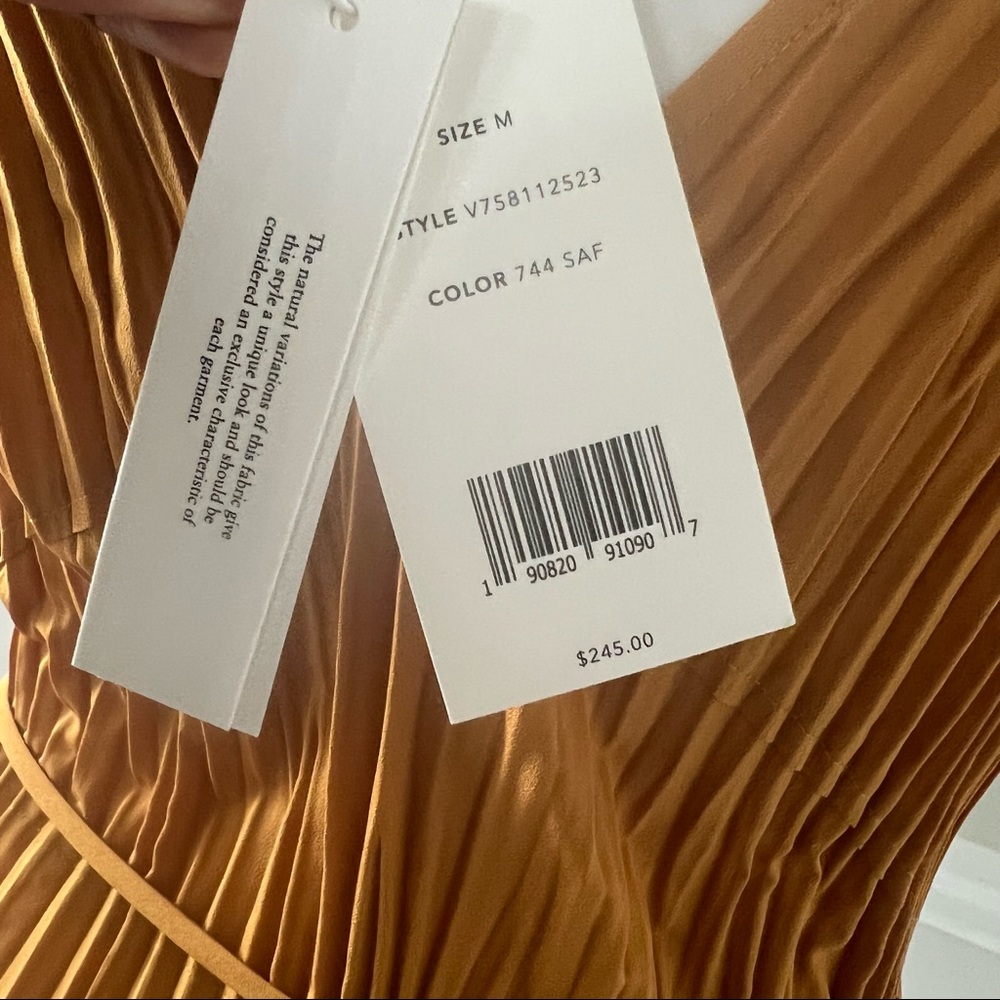 Vince Pleated Peplum Top Blouse in Gold Orange, Size M New with Tag - Picture 7 of 8
